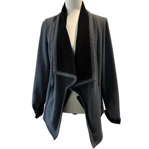 Chicos Womens Size 1‎ Small Open Front Waterfall Cardigan Gray Black Long Sleeve